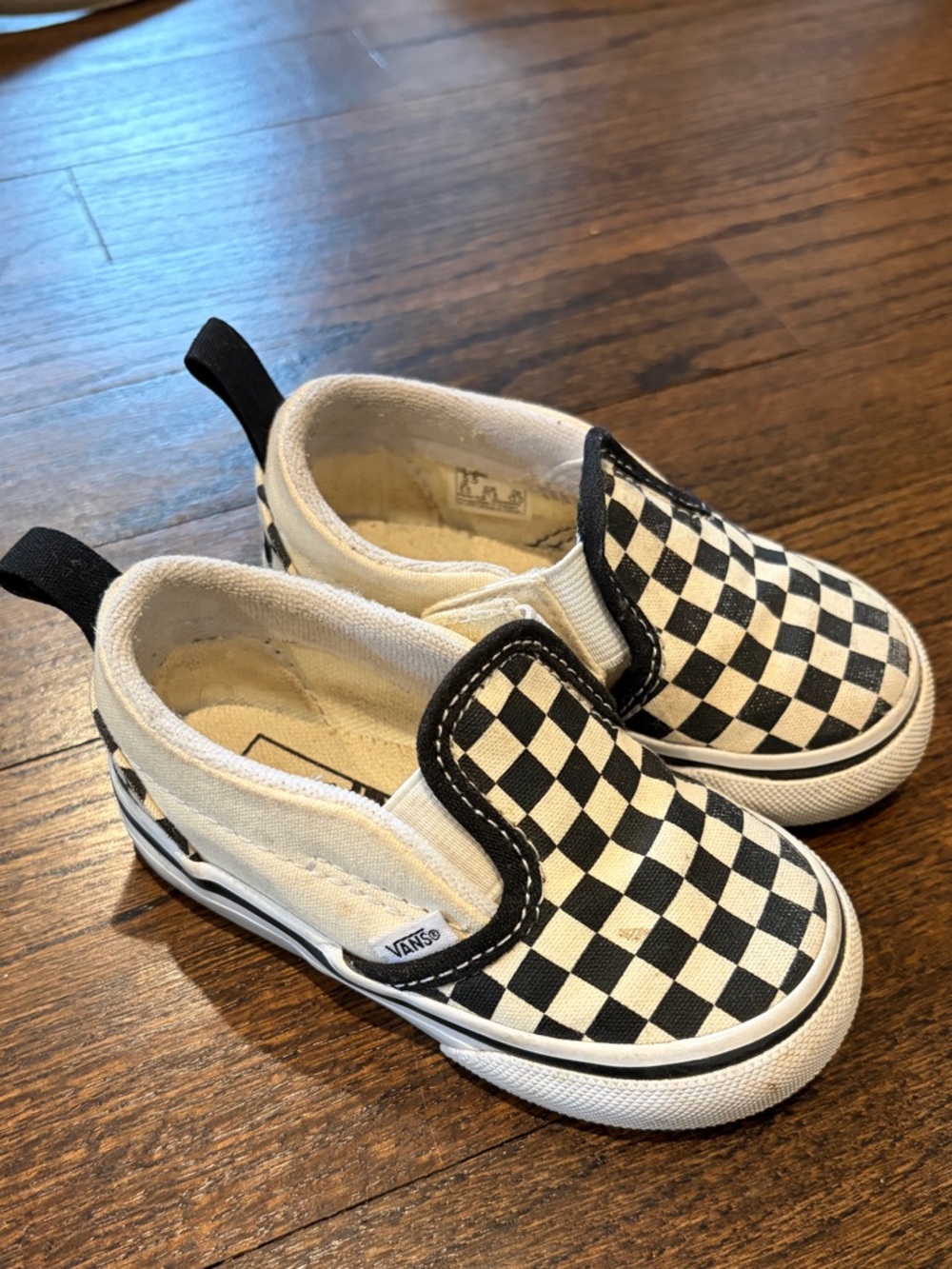 Vans Toddler Slip-On Checkerboard Sneakers - Black & White adjustable velcro